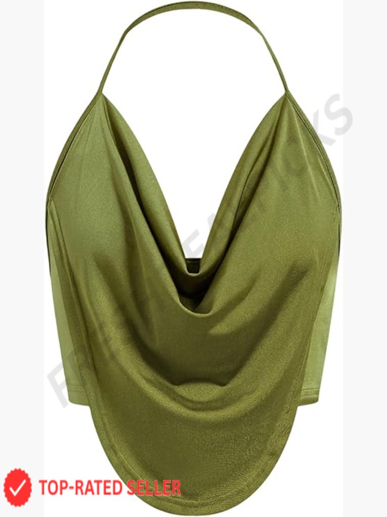 Draped Backless Halter Top Asymmetrical Hem Slim Fit Camisole Clubwear